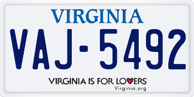 VA license plate VAJ5492