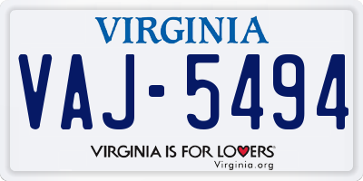 VA license plate VAJ5494