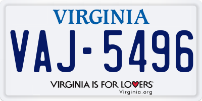 VA license plate VAJ5496