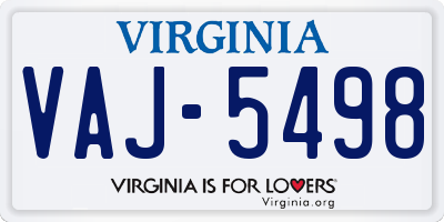 VA license plate VAJ5498