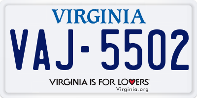 VA license plate VAJ5502