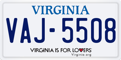 VA license plate VAJ5508