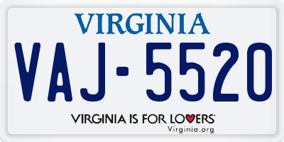 VA license plate VAJ5520