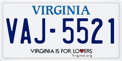 VA license plate VAJ5521