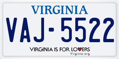 VA license plate VAJ5522