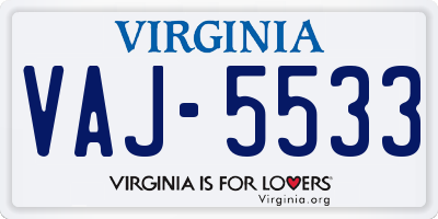 VA license plate VAJ5533
