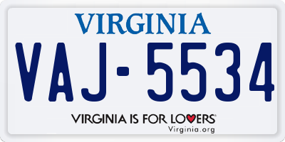 VA license plate VAJ5534