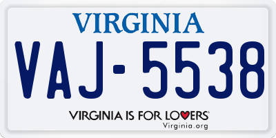 VA license plate VAJ5538