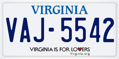 VA license plate VAJ5542