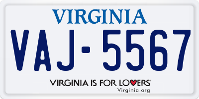 VA license plate VAJ5567