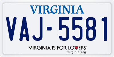 VA license plate VAJ5581