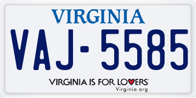 VA license plate VAJ5585