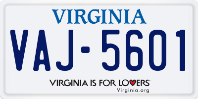 VA license plate VAJ5601