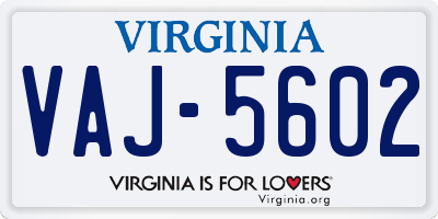 VA license plate VAJ5602