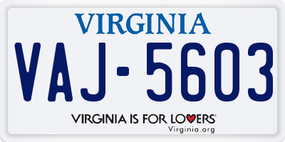 VA license plate VAJ5603