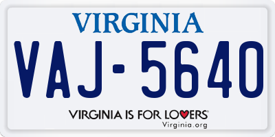 VA license plate VAJ5640