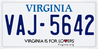VA license plate VAJ5642