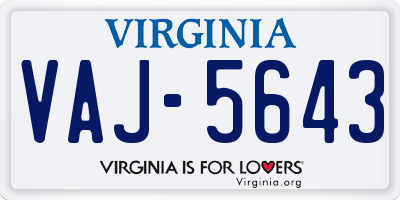 VA license plate VAJ5643