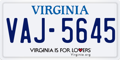 VA license plate VAJ5645