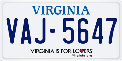 VA license plate VAJ5647