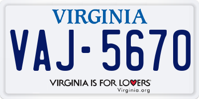 VA license plate VAJ5670