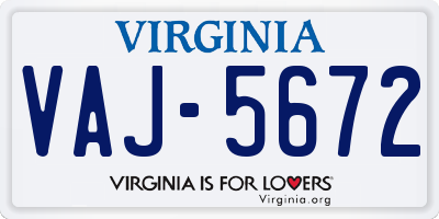 VA license plate VAJ5672