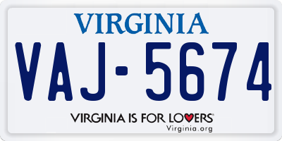 VA license plate VAJ5674