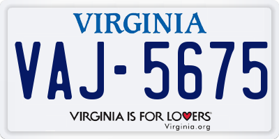 VA license plate VAJ5675