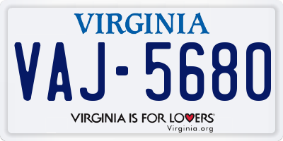 VA license plate VAJ5680