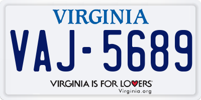 VA license plate VAJ5689