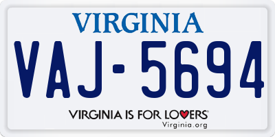 VA license plate VAJ5694