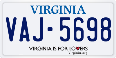 VA license plate VAJ5698