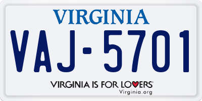 VA license plate VAJ5701