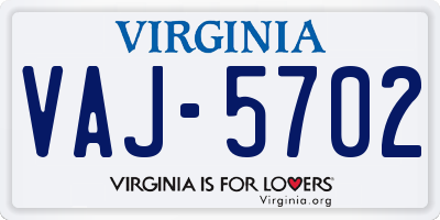 VA license plate VAJ5702