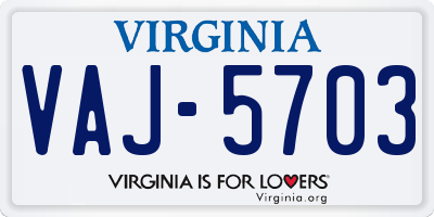 VA license plate VAJ5703