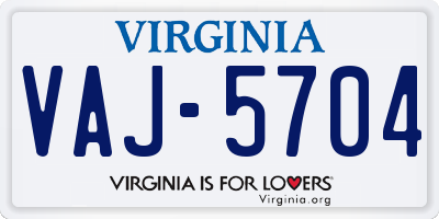 VA license plate VAJ5704