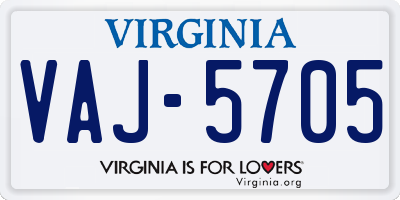 VA license plate VAJ5705