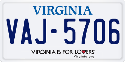 VA license plate VAJ5706