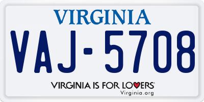 VA license plate VAJ5708