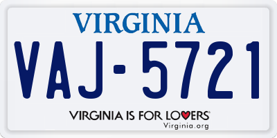 VA license plate VAJ5721