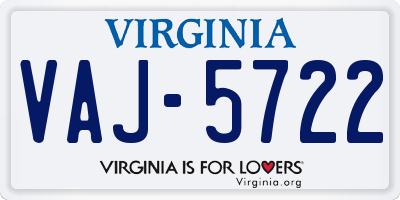 VA license plate VAJ5722