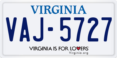 VA license plate VAJ5727