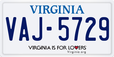 VA license plate VAJ5729