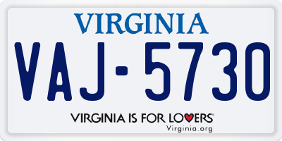 VA license plate VAJ5730