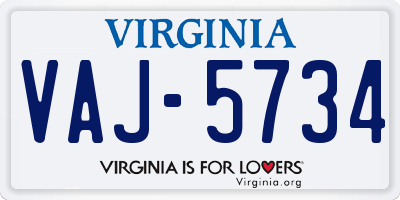 VA license plate VAJ5734