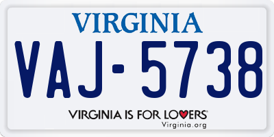 VA license plate VAJ5738