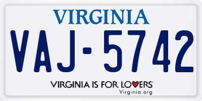 VA license plate VAJ5742