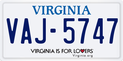 VA license plate VAJ5747