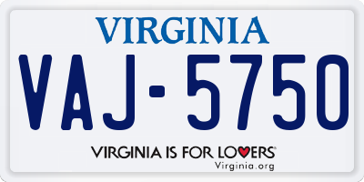 VA license plate VAJ5750