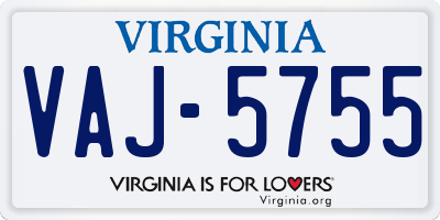VA license plate VAJ5755